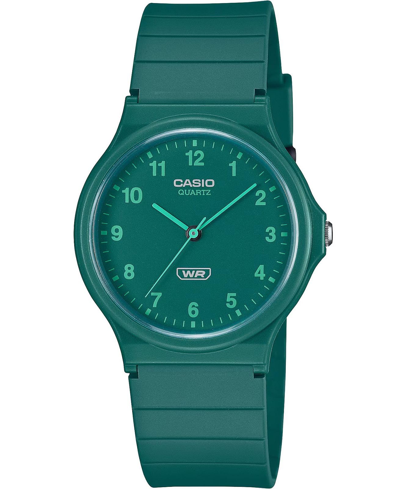 CASIO Armbanduhr MQ-24 in Grün – MQ-24 in Grün – mit biobasiertem Resinarmband, Quarzwerk, 3 Bar wasserdicht, minimalistisches Design