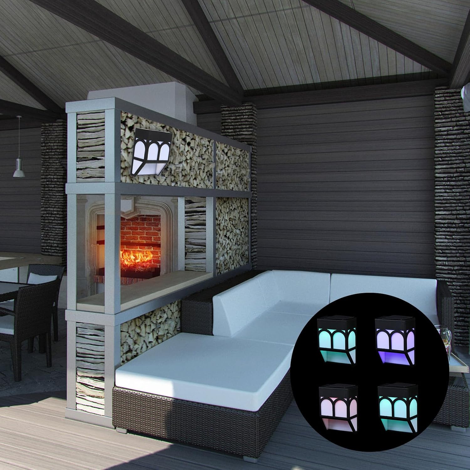 4Pcs Solar Wall Light Outdoor IP65 Black Retro LED Lamp image 4