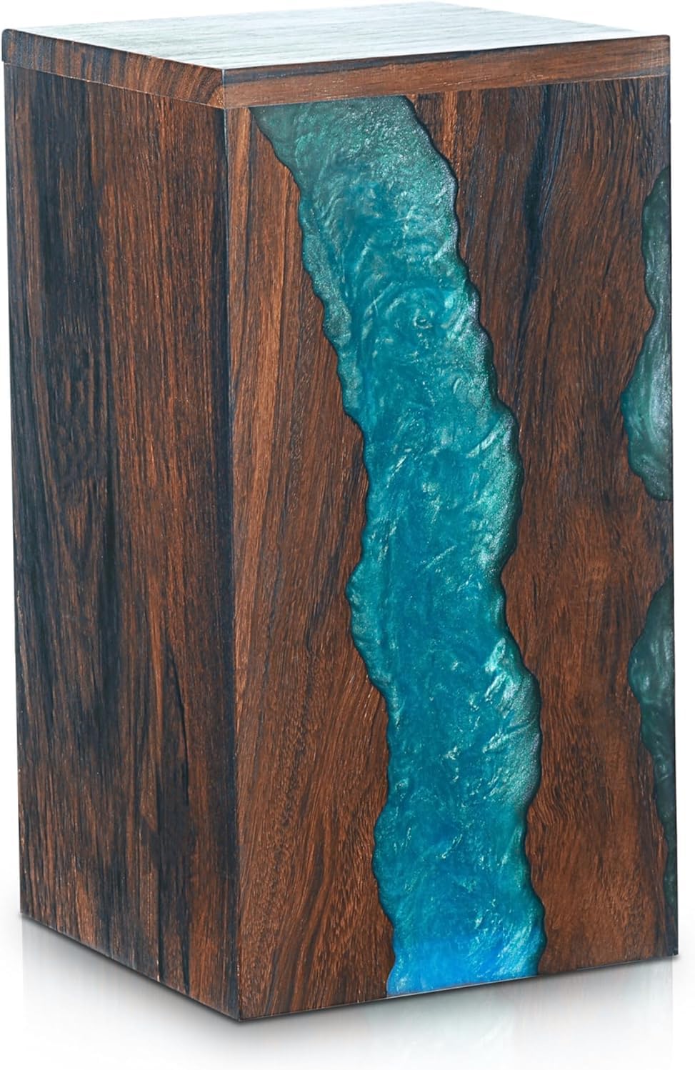 Handcrafted Wooden Cremation Urn for Ashes with Blue Resin Thunderstorm Design & Artistic Bail – Memorial, Burial Urns for Female, Male and Child – Human Ashes Urn (Keepsake XS (45lbs or 20kg))