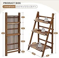Vista 4 de Estantería de bambú en forma de escalera de 39.4", Estantería para plantas de 3 niveles, plegable, con 4 estantes, 23.6" de ancho x 15
