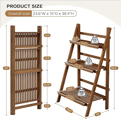 Miniatura 3 de Estante de bambú de 39.4 pulgadas de ancho x 15 pulgadas de profundidad x 39.4 pulgadas de alto, estantería independiente para jardín, balcón,