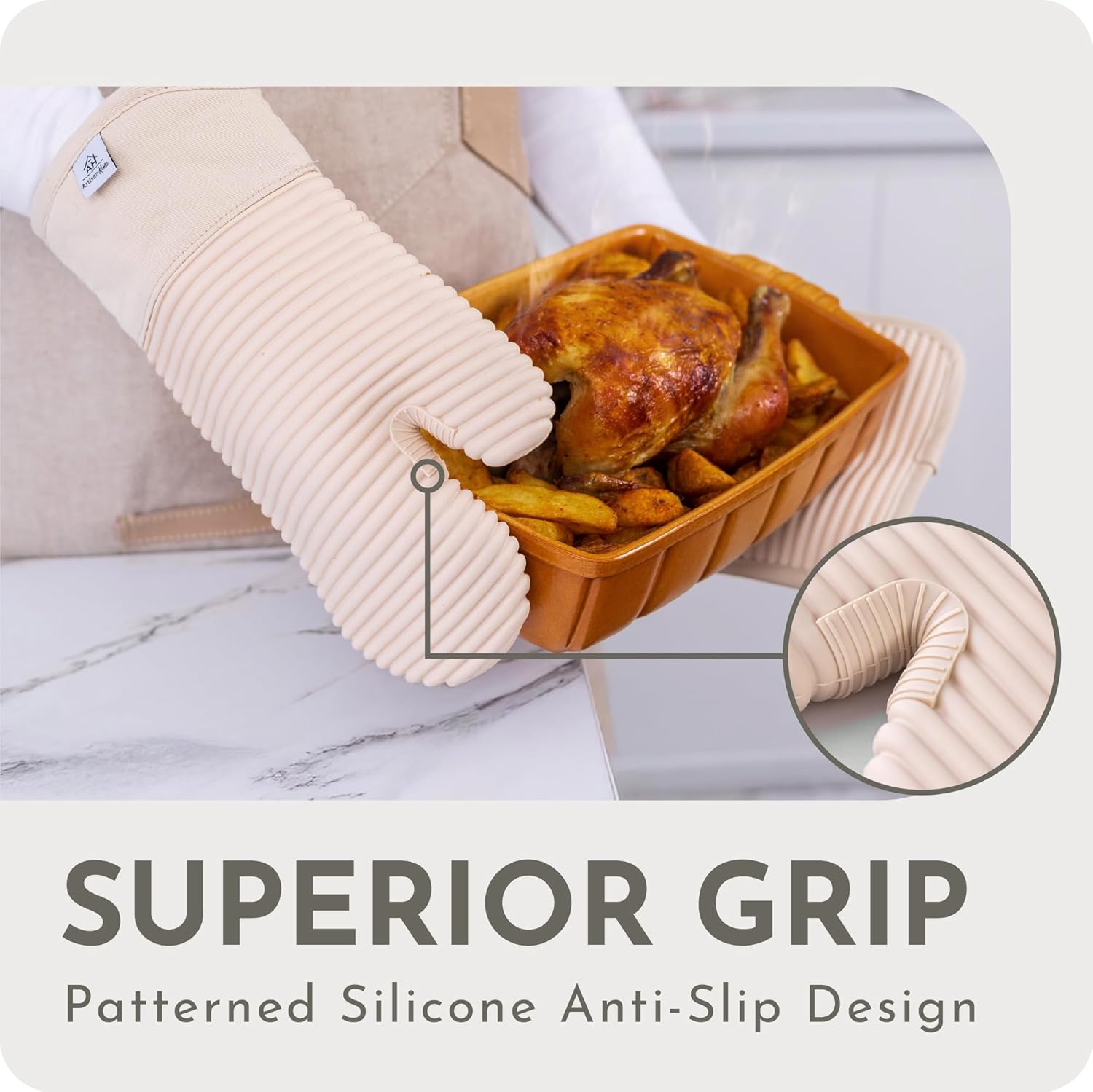 Extra Long Silicone Oven Mitts and Pot Holders Sets | Heat Resistant 500°F BPA-Free Food Grade Silicone Hot Pads & Kitchen Mittens | 4-Piece Set of Oven Gloves & Potholders for Kitchens. - Image 4