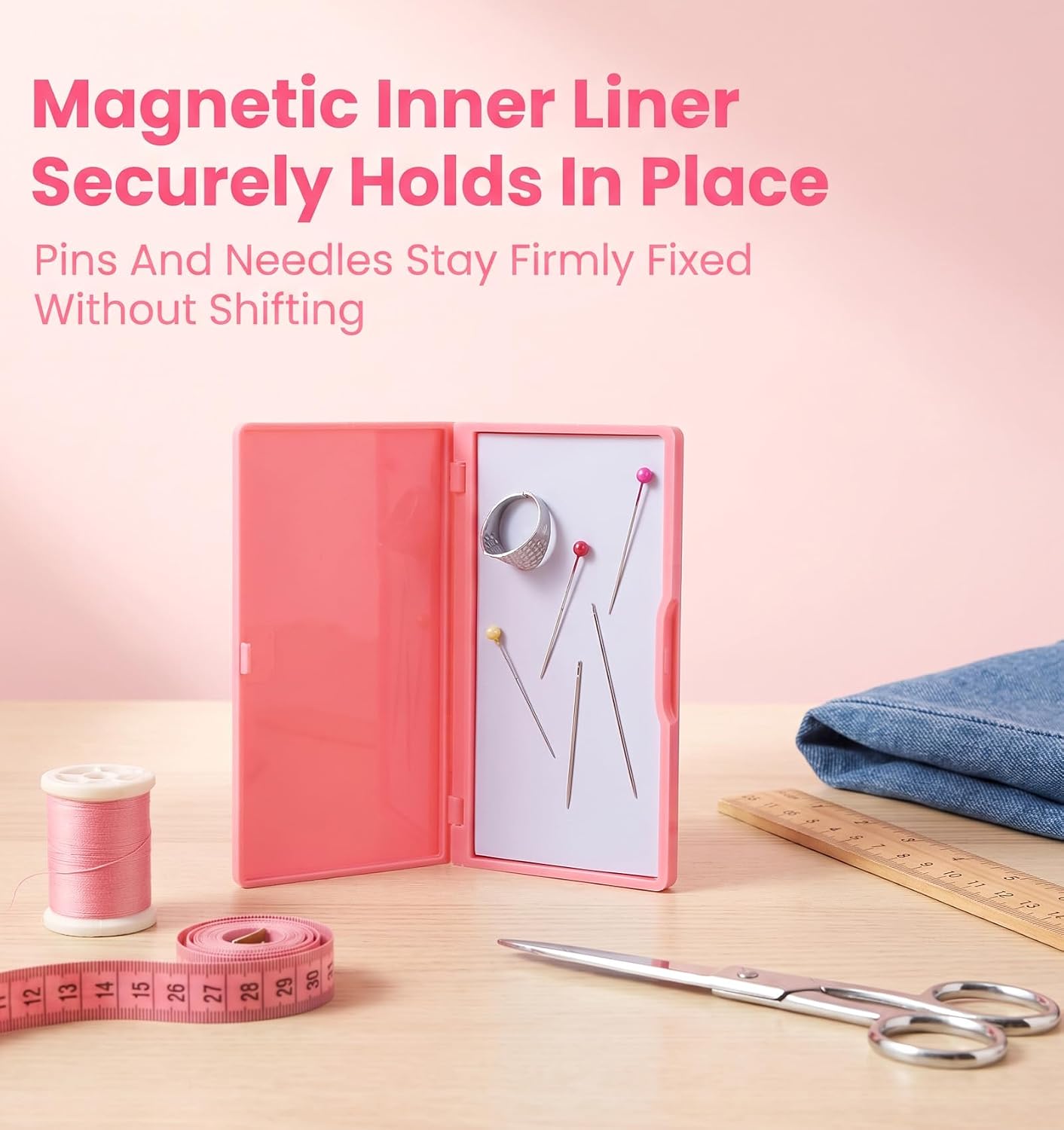 Magnetic Needle Case, Pink Magnetic Needle Holder Case Embroidery Organizer