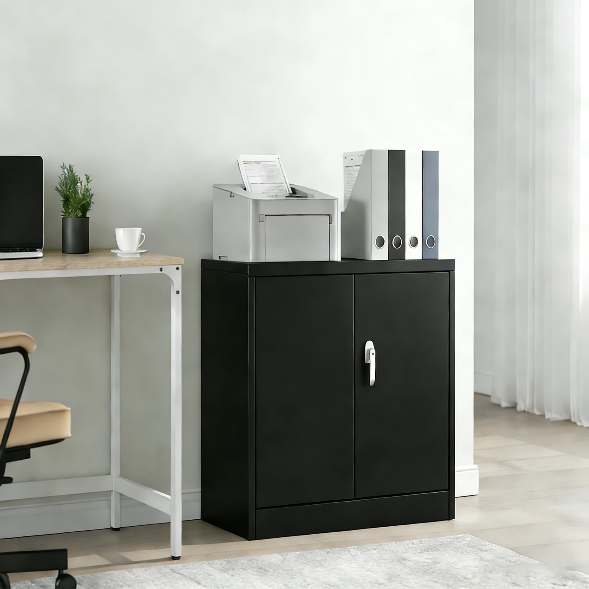 Zstar Armario de Almacenamiento para Oficina - de Acero Doble Altura con Puertas y Cerradura, Resistente al Fuego y Humedad, con Cerradura - Ideal para Archivos y Almacenamiento Personal