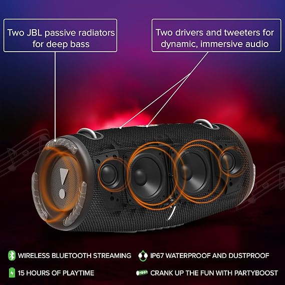 JBL Xtreme 3 Portable Bluetooth Speaker - Powerful Sound & Deep Bass - IP67 Waterproof - Pair with Multiple Speakers - Wireless Bluetooth Speaker Bundle with Megen Protective Hardshell Case (Black)
