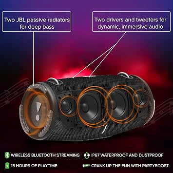 JBL Xtreme 3 Portable Bluetooth Speaker - Powerful Sound & Deep Bass - IP67 Waterproof - Pair with Multiple Speakers - Wireless Bluetooth Speaker Bundle with Megen Protective Hardshell Case (Black)