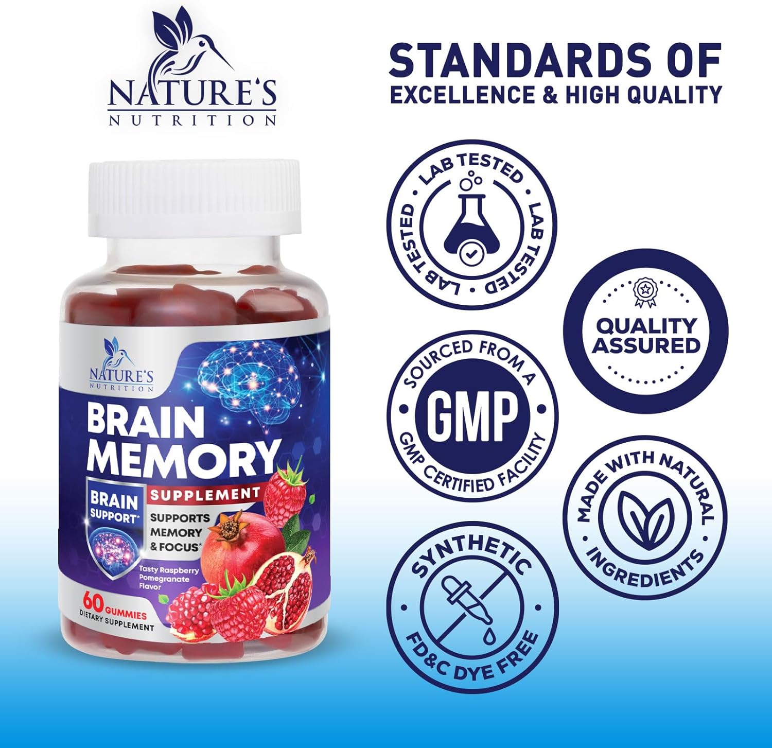 Brain Supplements for Memory & Focus Gummies - Brain Health Clarity with B6 B12 & Phosphatidylserine - Natural Nootropics Cognitive Concentration & Alertness Support Vitamins - 60 Vegan Gummies