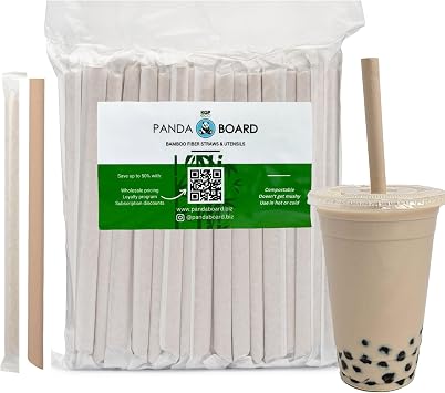 PandaboardTM Compostable Bamboo Boba/Milkshake/Smoothie Straws - Wrapped - bag of 80