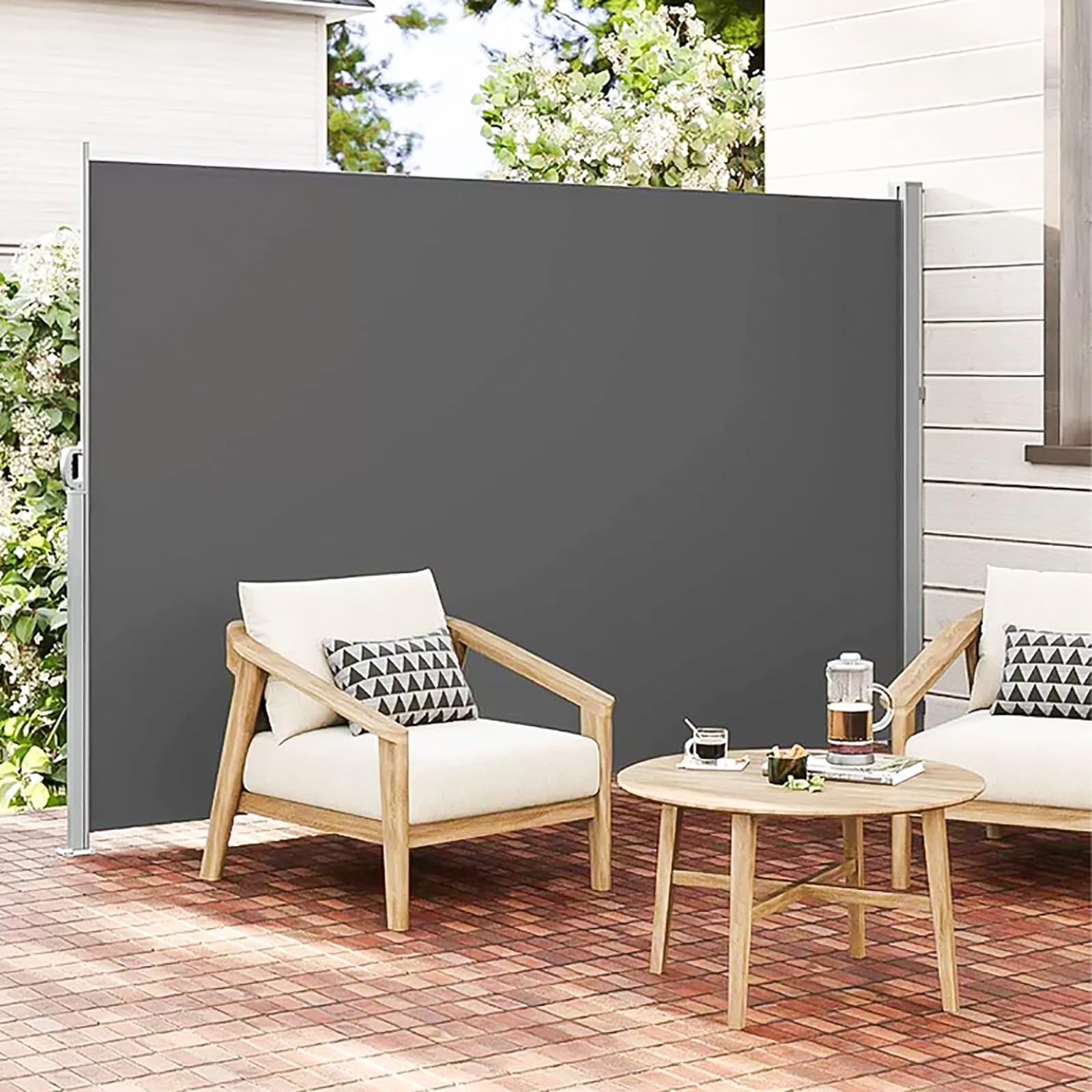 Retractable Side Awning, 47x79"/67x118" Folding Side Screen Awning Patio Sun Shade Wind Privacy Fence Divider,Perforated Holes for Mounting Against the Wall, Sturdy and Durable(4,67x79in/170x200cm)