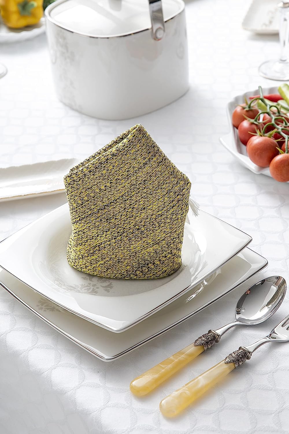 Smyrna oryginalny turecki zestaw 6 serwetek | 100% bawełna, 45 x 45 cm | dekoracyjne serwetki stołowe w stylu boho na stół w jadalni | uniwersalna serwetka materiałowa na kolację, ślub i imprezy (żółta)