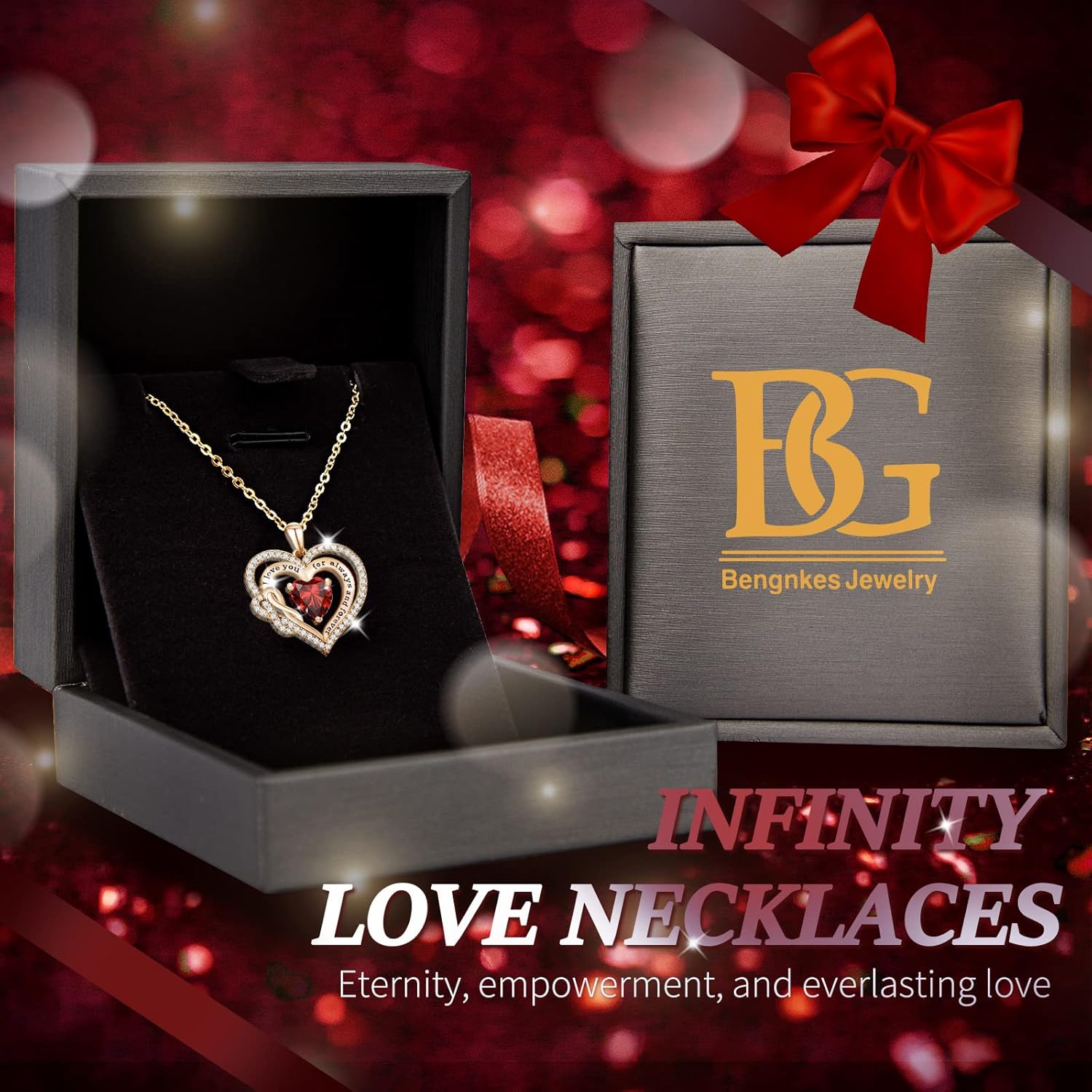 925 Sterling Silver Forever Love Heart Birthstone Pendant Necklaces for Women, Birthday Gifts for Wife Mom Her - Image 6