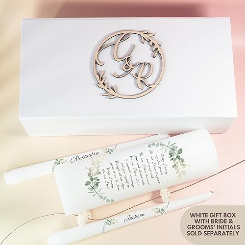 Miniatura 7 de Unity Candles for Wedding, Modern Unity Set, Custom and Personalized Taper Candles with Bible Quote, Unscented White Premium Wax, Religious and