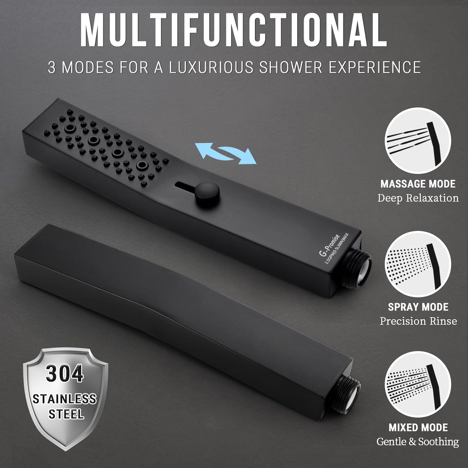 G-Promise 14 Inches Shower faucet Sets Complete, All Metal Rainfall Shower Head and Handle Set, Extended Downward Diverter, Extension Arm, Pressure Balance Rough-in Valve and Tub Spout Included