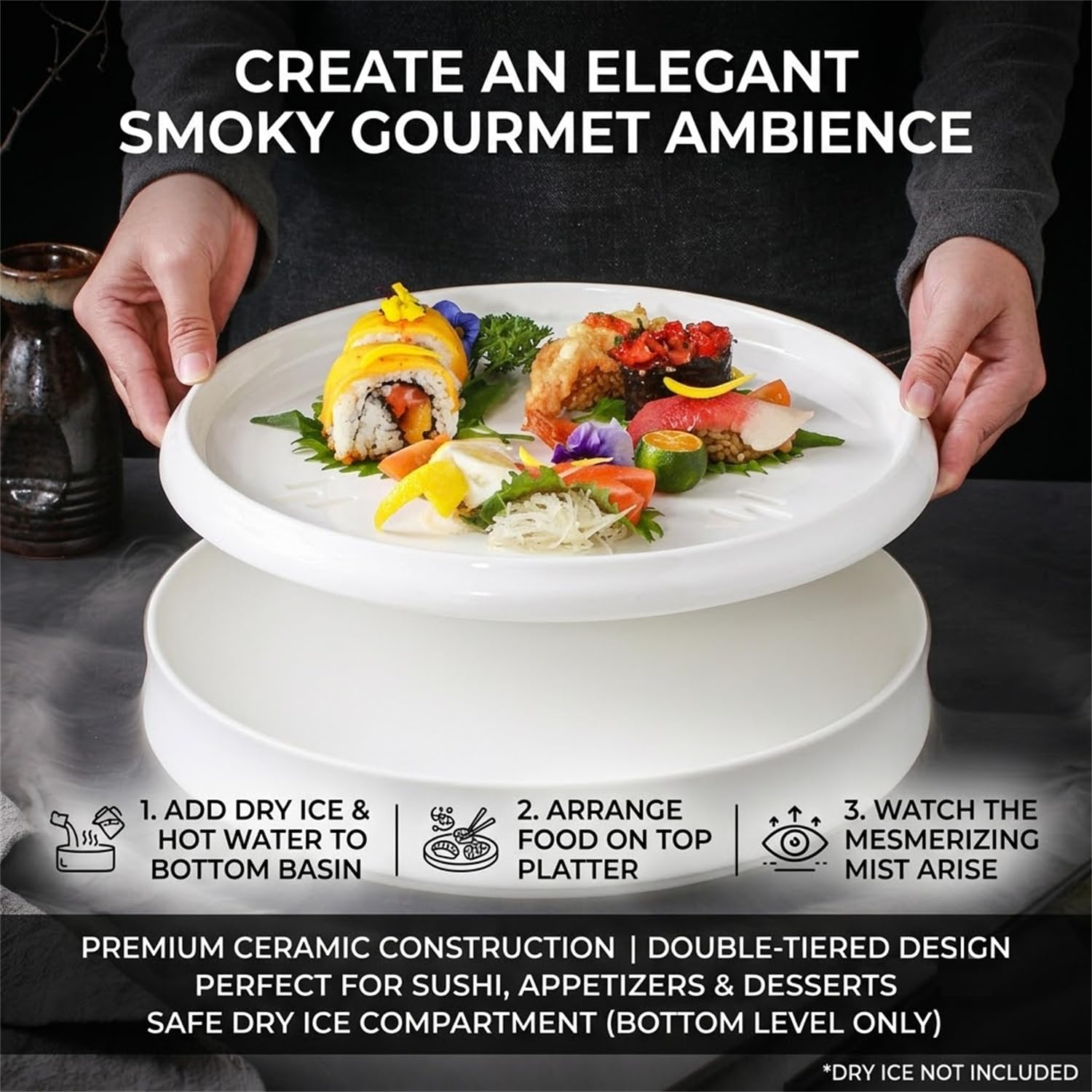 Assiette de Service en céramique pour Sashimi à la Glace carbonique