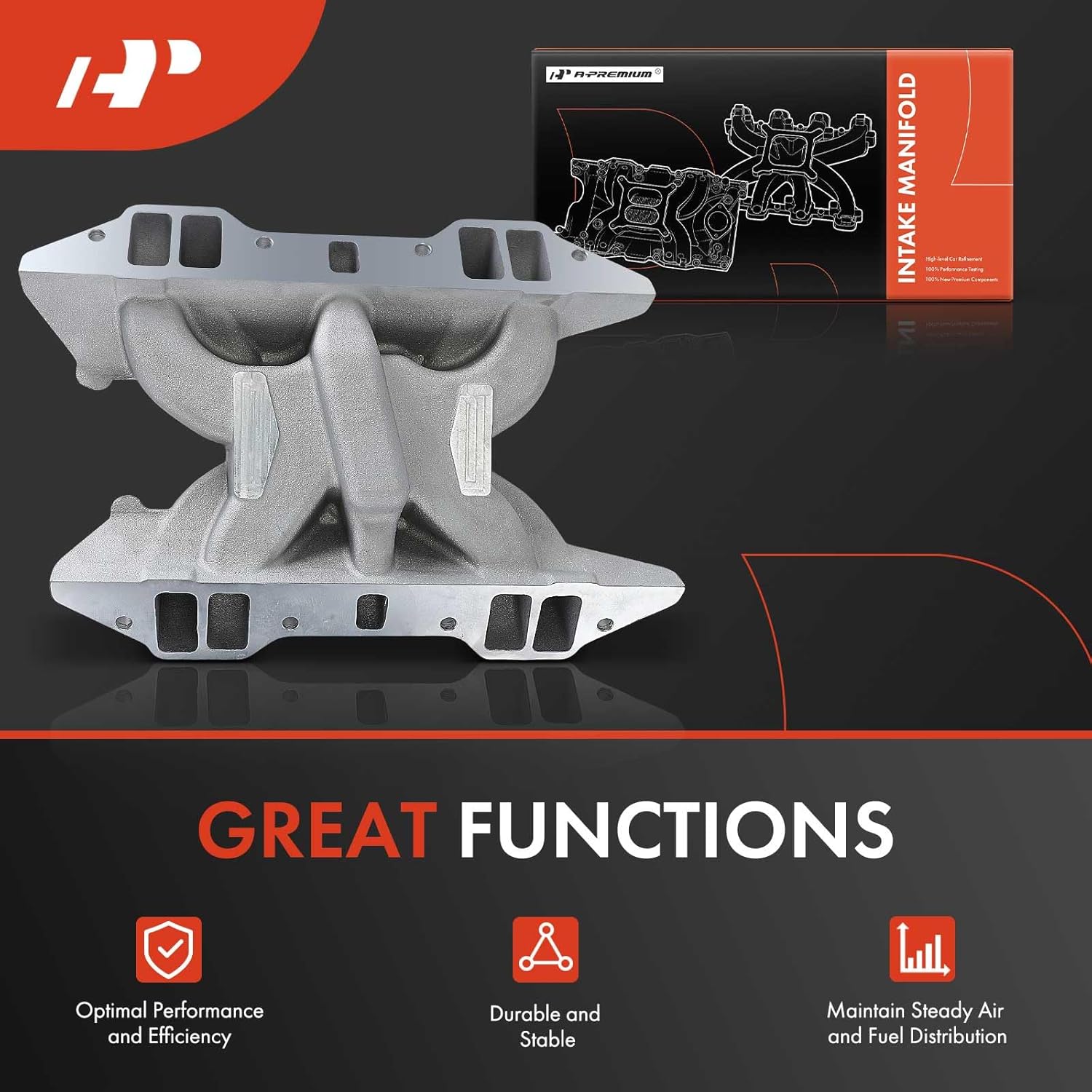 A-Premium Intake Manifold Replacement for Mopar 413-426-440 Big-Block, Aluminum, Satin Finish, Dual Plane, V8