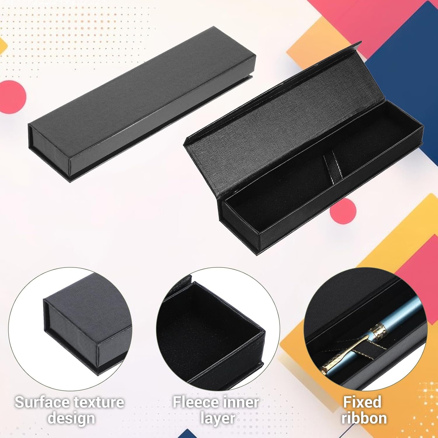 24 Pcs Pen Gift Boxes Empty Black Ballpoint Boxes with Magnetic Closure, Cushioned Jewelry Display Case for Business Souvenir Birthday Present Packaging Office Supplies