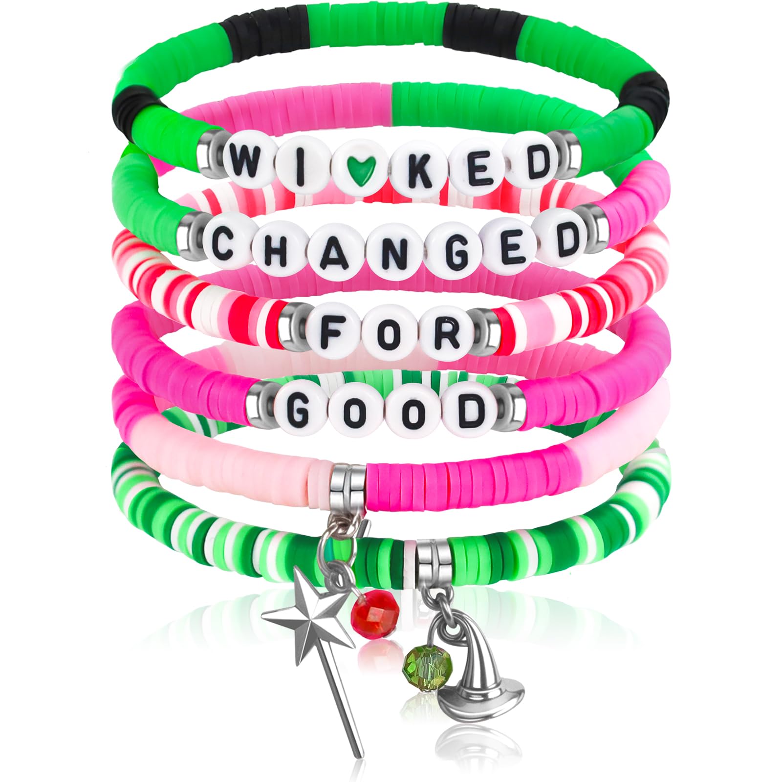 pupvus Green Pink Friendship Bracelets, Magic Wand&Witch Hat Beaded Stretch Bracelet for Fans' Birthdays, and Party Favors Accessories for Fans