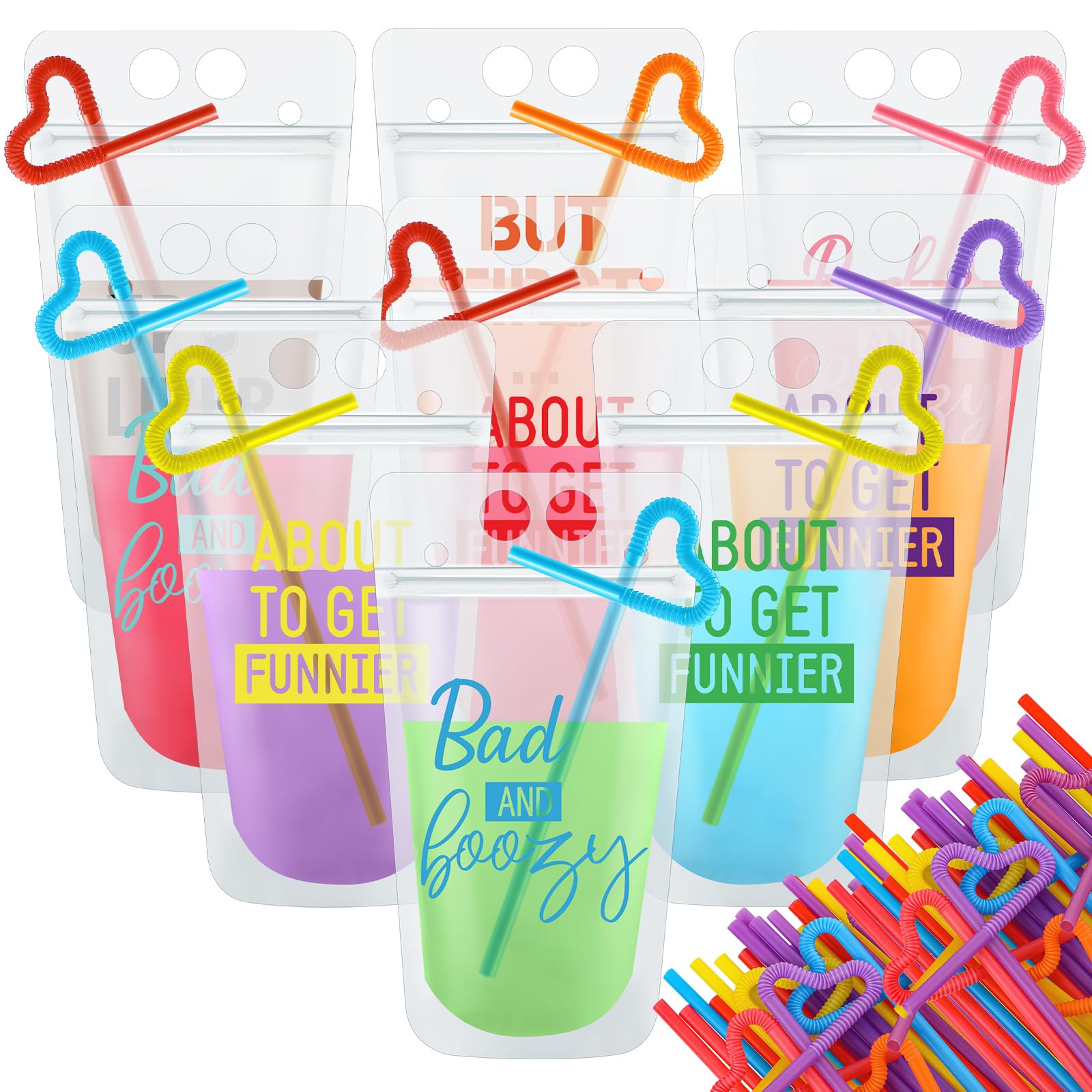 Patelai 36 Sets Drink Pouches with Straws Drink Pouches for Adults Alcohol Reusable Smoothie Juice Bags Reclosable Alcohol Bags for Adults Summer