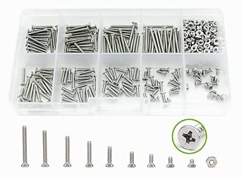 360Pcs Metric M2 304-Stainless Steel Phillips Flat Head Machine Screws Nuts Assortment Kit- M2 x 4mm/ 6mm/ 8mm/ 10mm/ 12mm/ 14mm/ 16mm/ 18mm/ 20mm