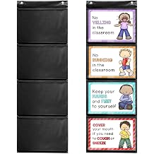 Mewise Pocket Chart for Classroom Cards,Drawing,Pictures,Class Demonstrations,Hanging Wall File Organizer 4 Pockets Black