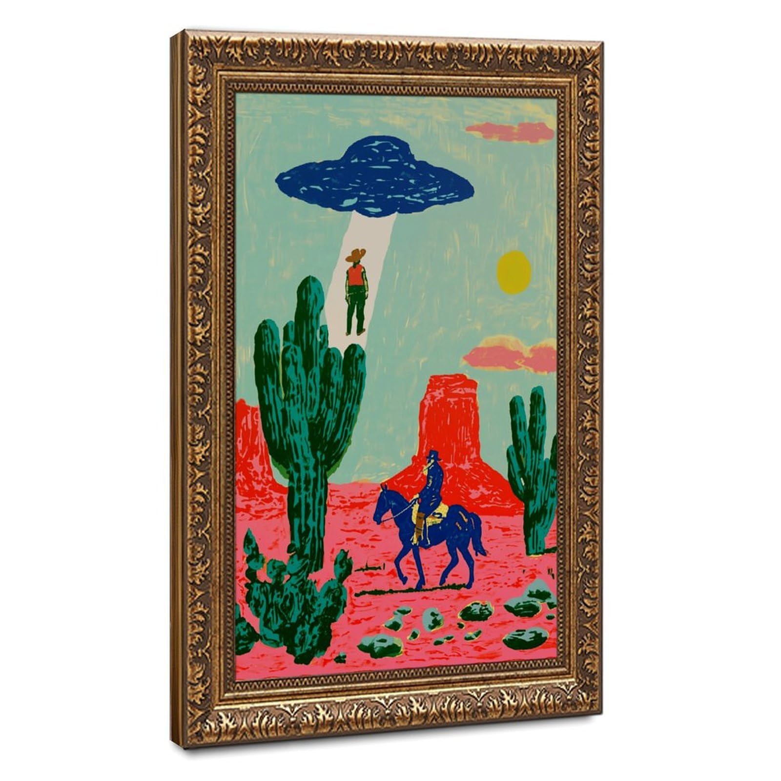 AYINUER Ufo Abducting Cowboy In Desert Poster Canvas Poster