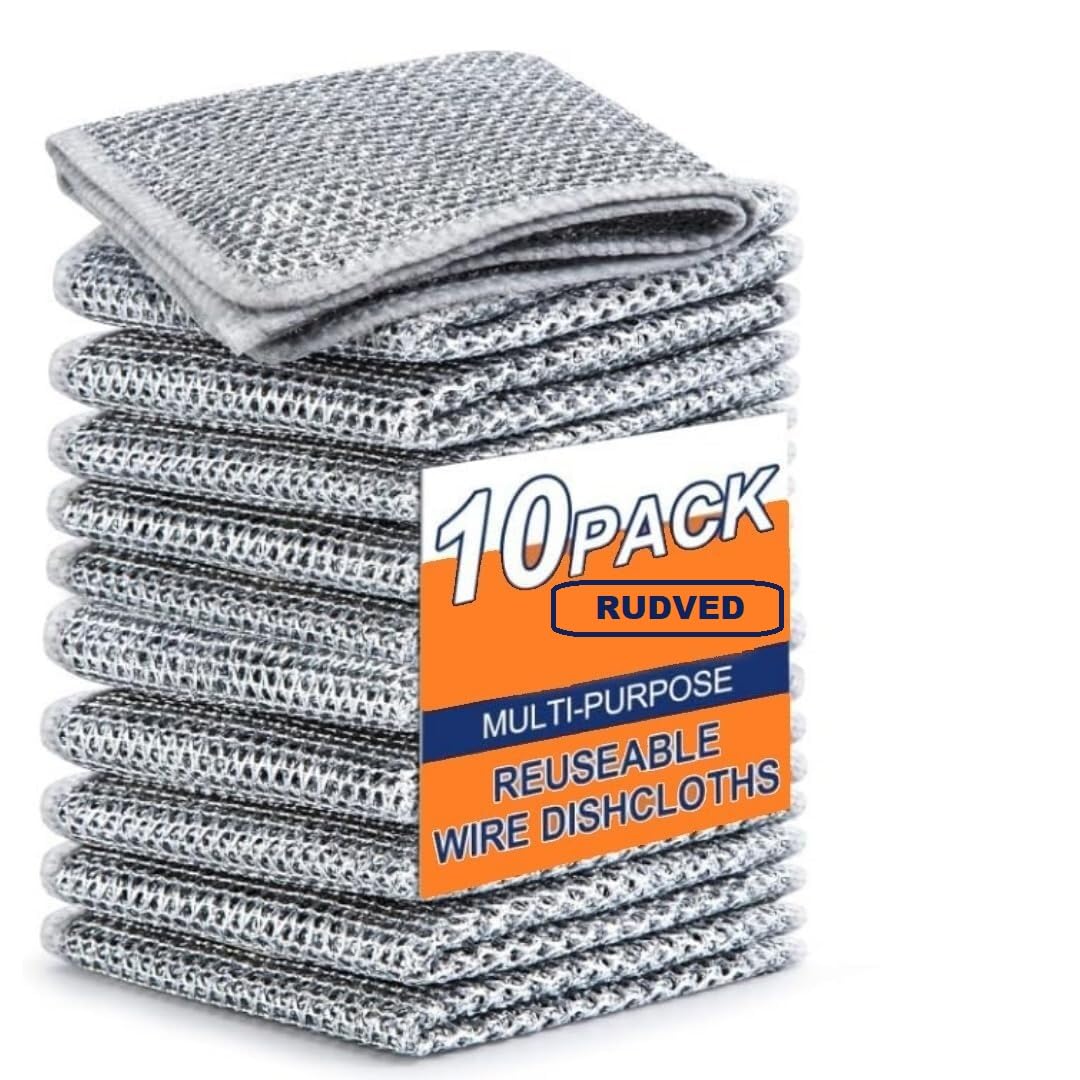 Multipurpose Wire Dishwashing Rags for Wet and Dry Stainless Steel Scrubber Non-Scratch Wire Dishcloth for Washing Dishes Sinks Counters Easy Rinsing Machine Washable (Pack of 10) (B0D7945Y6F) Amazon Price History, Amazon Price Tracker