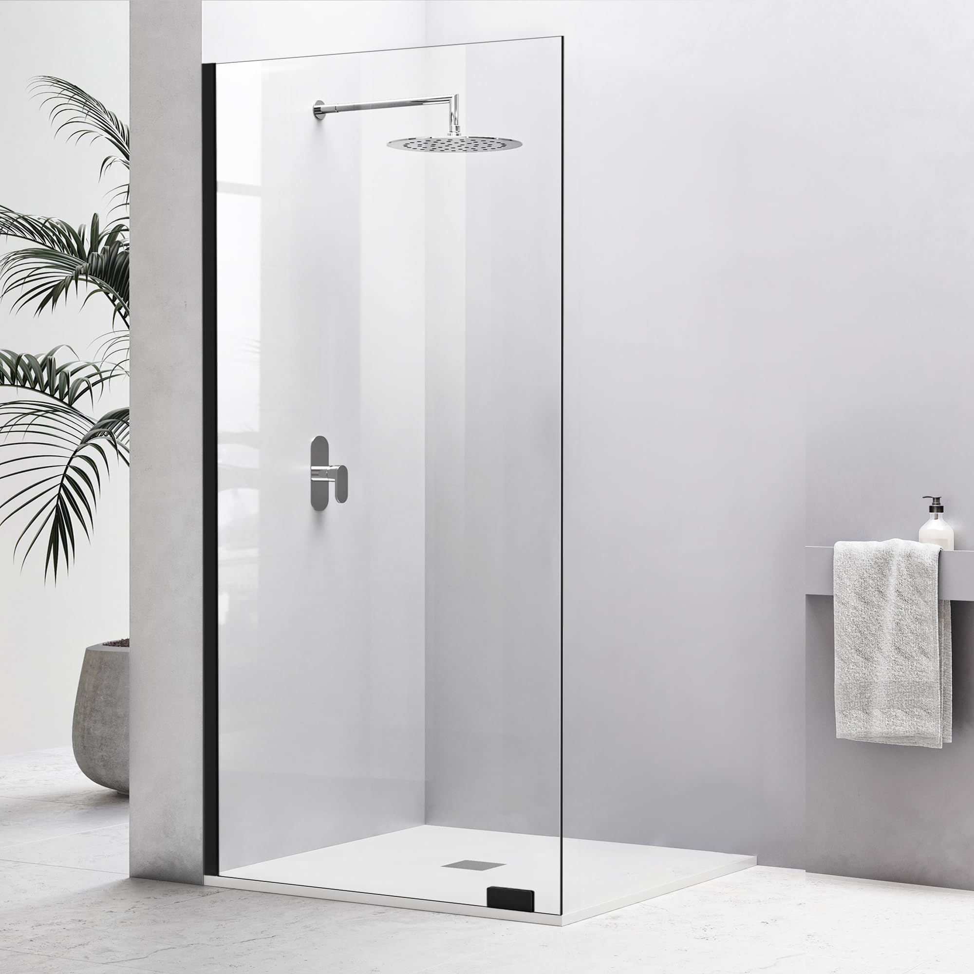 48"×74" Fixed Glass Shower Panel, Bathroom Shower Doors 5/16"(8mm) Thick Clear Tempered Glass Panel, Matte Black Frameless Shower Door