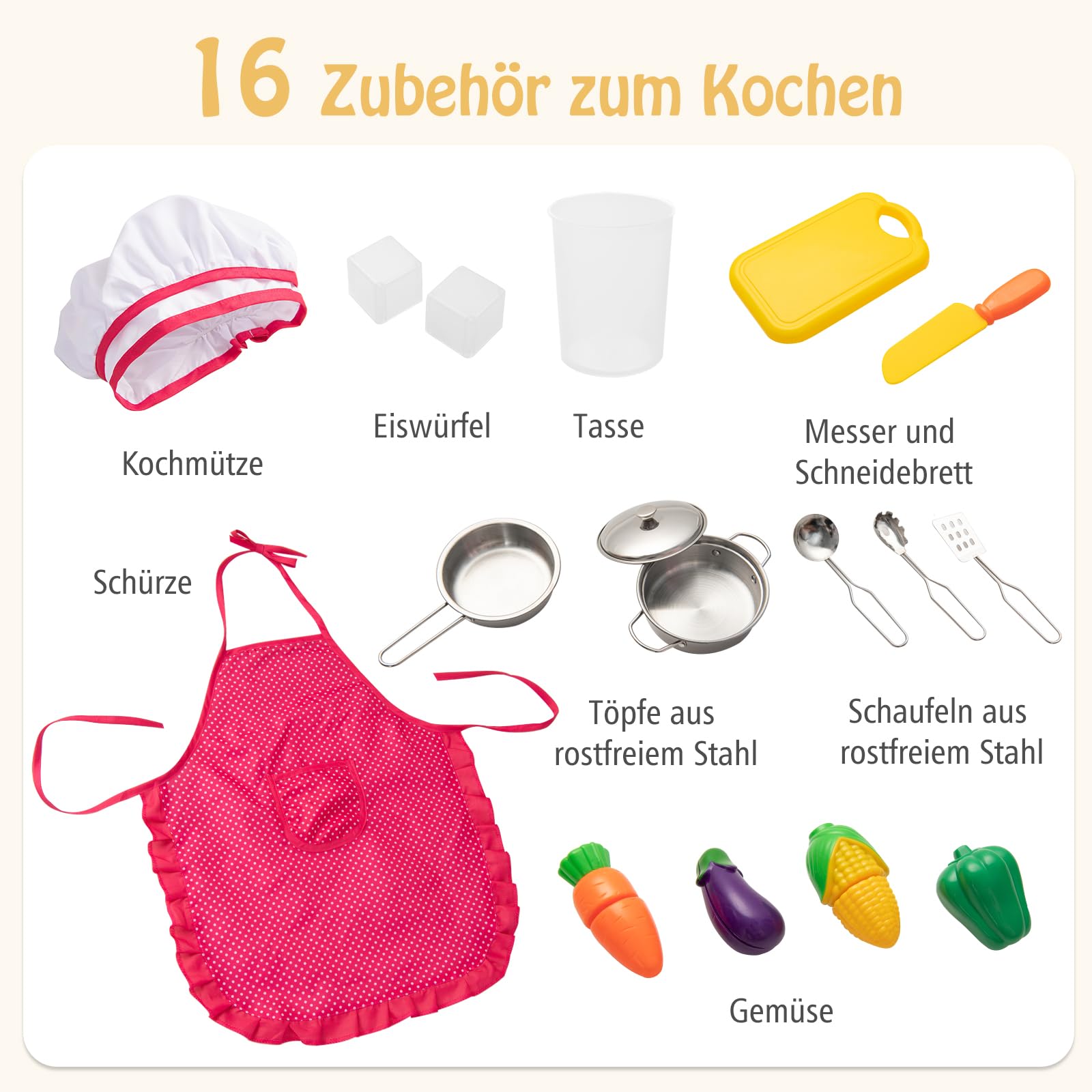 COSTWAY drewniana kuchnia dziecięca, kuchnia do zabawy z światłem i dźwiękiem, drewniana kuchnia z tablicą, kuchenką mikrofalową, zlewem, piekarnikiem i przestrzenią do przechowywania, w zestawie z