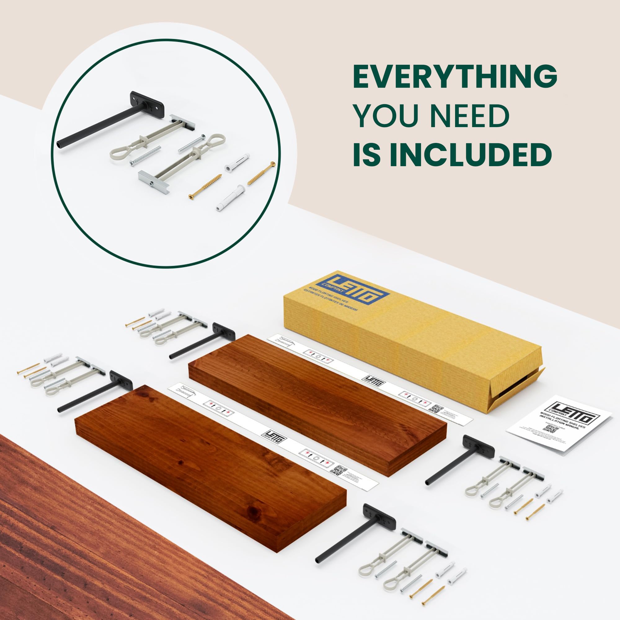 Letto - Estantes flotantes de madera maciza, madera de pino de reforestación de 36 pulgadas, estantes flotantes de madera natural y respetuosa con el medio ambiente, resistentes al agua, madera