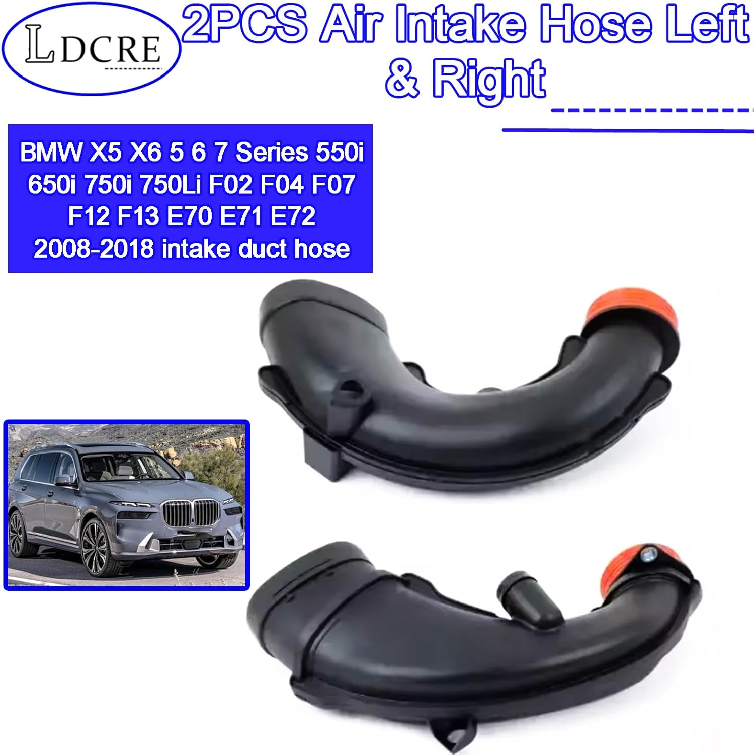 2PCS Air Intake Hose Left & Right 13717577451 13717577452 Compatible with BMW X5 X6 5 6 7 Series 550i 650i 750i 750Li F02 F04 F07 F12 F13 E70 E71 E72 2008-2018 intake duct hose
