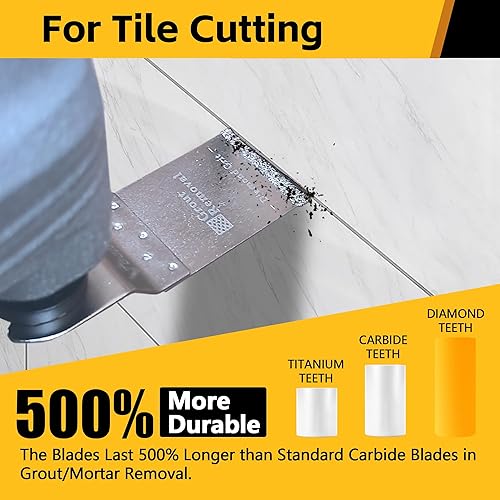 Miniatura 3 de 12 hojas de sierra de diamante para herramienta oscilante, hoja de extracción de lechada con 3 adaptadores, kit profesional de cuchillas