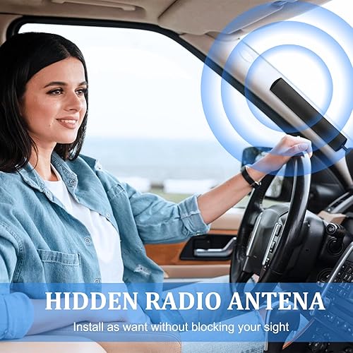 Miniatura 6 de Antena de radio universal para automóvil, AM FM, antena de parche de montaje adhesivo para parabrisas oculto con cable y conector de enchufe DIN