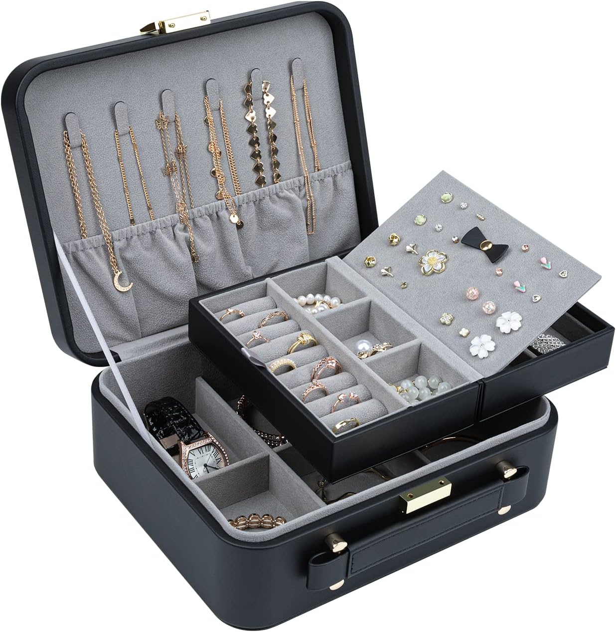 VLAFUY Jewelry Box, Jewelry Boxes for Women 2 Layer Jewelry Organizer