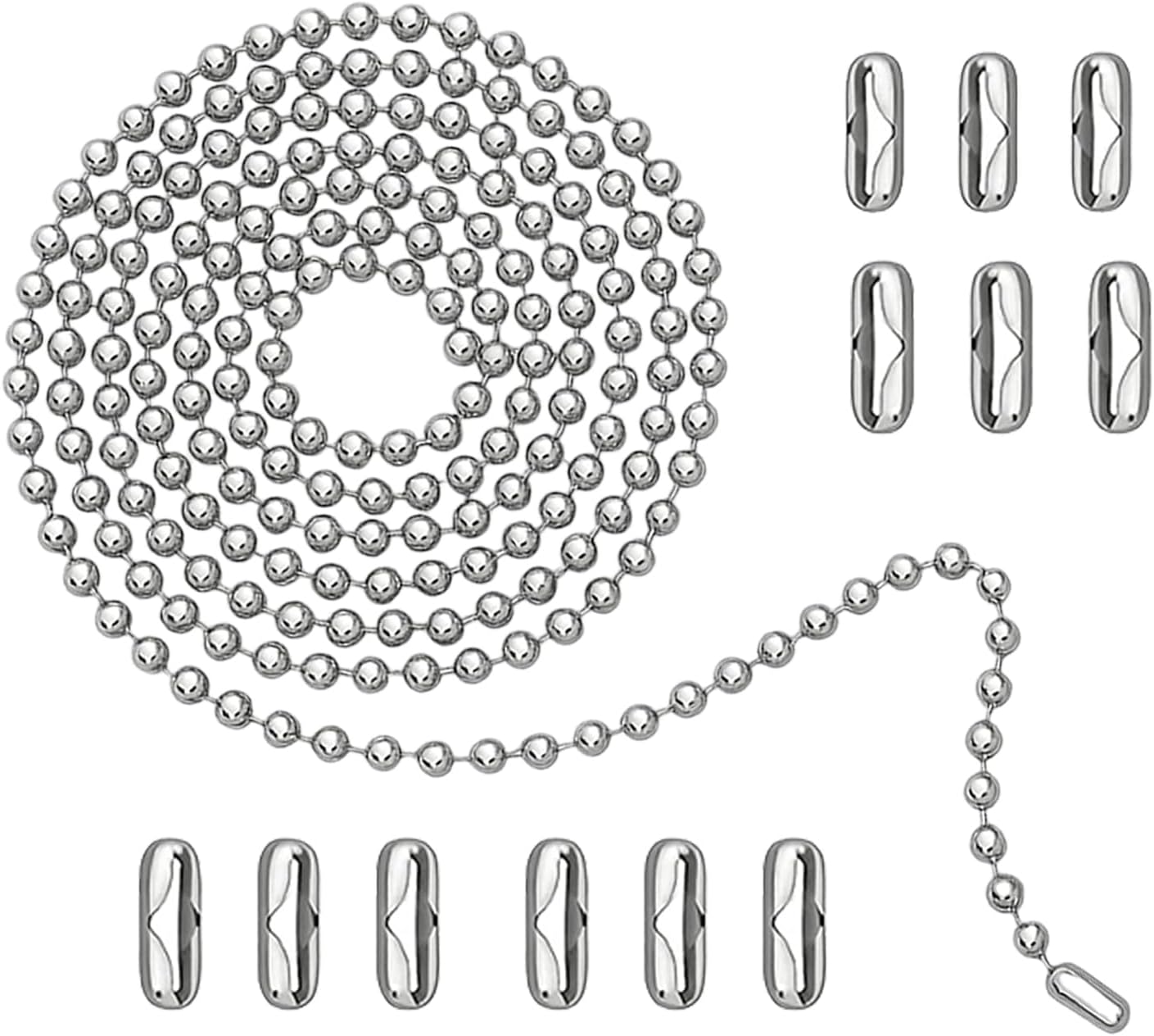 120" Ceiling Fan Pull Chain Extender - Stainless Steel Ball Chain with 12 Connectors, Adjustable Length for Fan/Light Fixtures, Lamp, Curtains, Dog Tags (3mm Bead Diameter, Cut-to-Size)