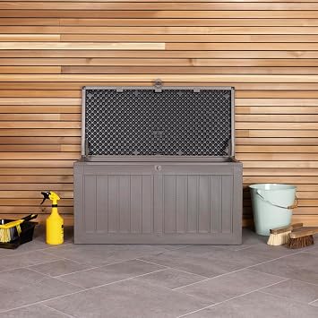 CHARLES BENTLEY, 190L, Outdoor, Garden, Plastic, Storage Box, Grey Body, 2 Plastic Straps, Padlock Hasp, Plastic Close, Sturdy PP Vacuum, Indoor, Outdoor, Steel, Storage Chest 96cmx49.3cmx45.8cm