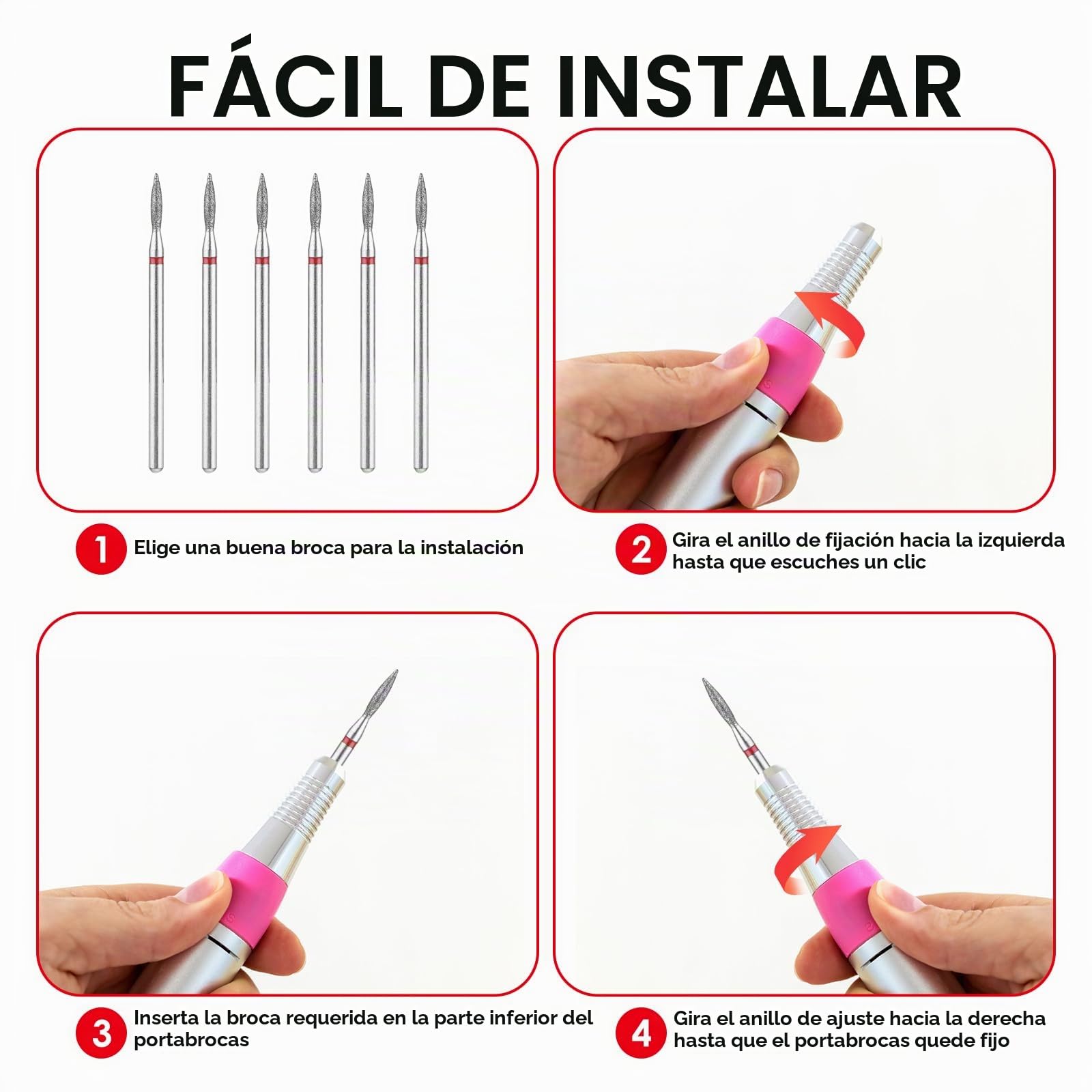 Juego De 6 Brocas Para Cutículas Juego De Brocas De Diamante Para Uñas Con Estuche Herramientas De Manicura Profesionales De 3/32 Pulgadas Brocas De Carburo Para Uñas Limpias Para Salón