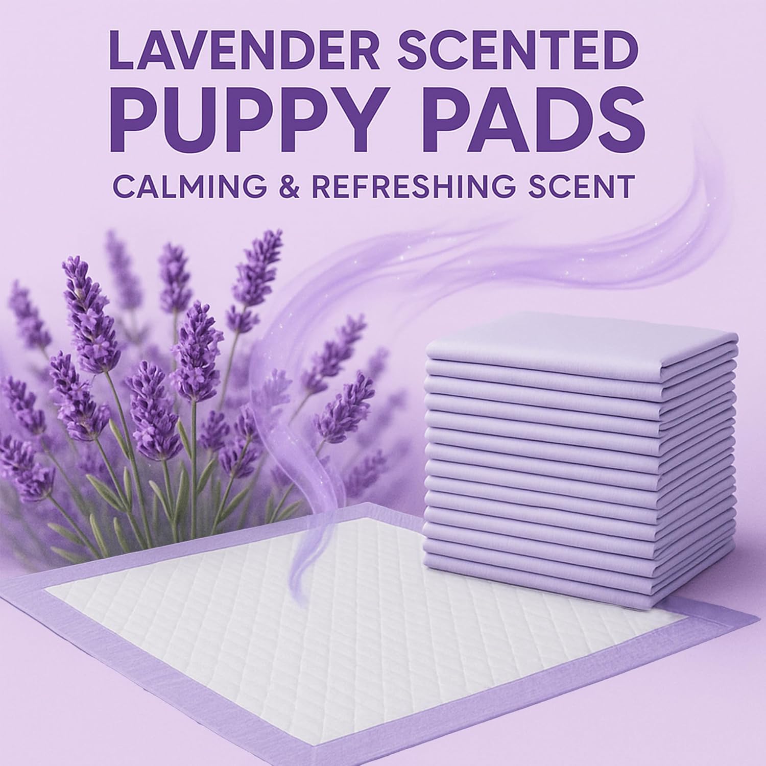 CLEAN SPACES Lavender Scented Puppy Pads 100 Count, Super Absorbent Disposable Pee Pads for Dogs That Neutralize Odor, Wee Wee Pads / Potty Training Pads 22"x22"