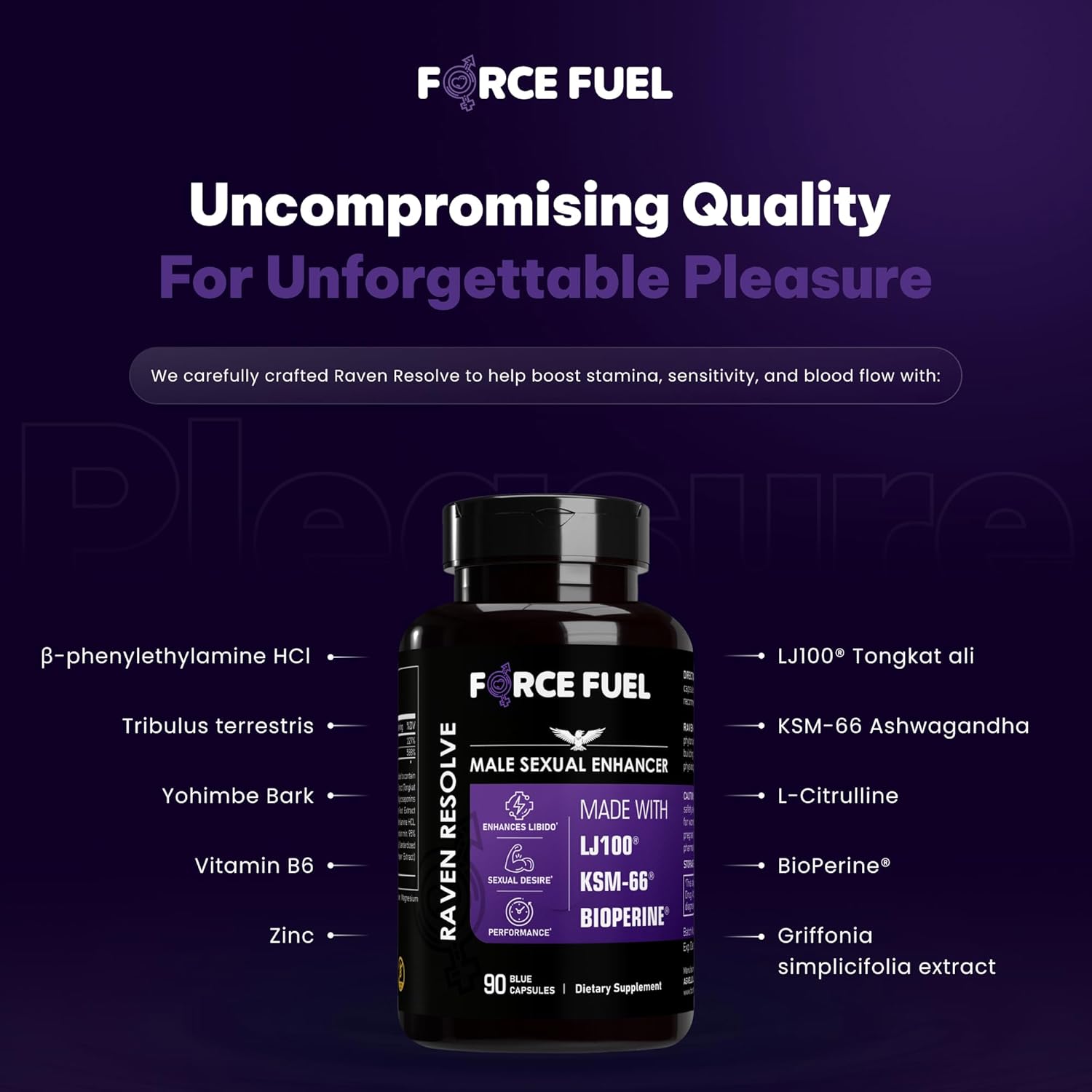 Sex Pills for Men – Last Longer in Bed and Enhance Erection Sensitivity – Includes Lab-Tested LJ100 Tongkat Ali, KSM-66 Ashwagandha & Bioperine – 30 Doses for Men Aged 20-60 – Raven Resolve