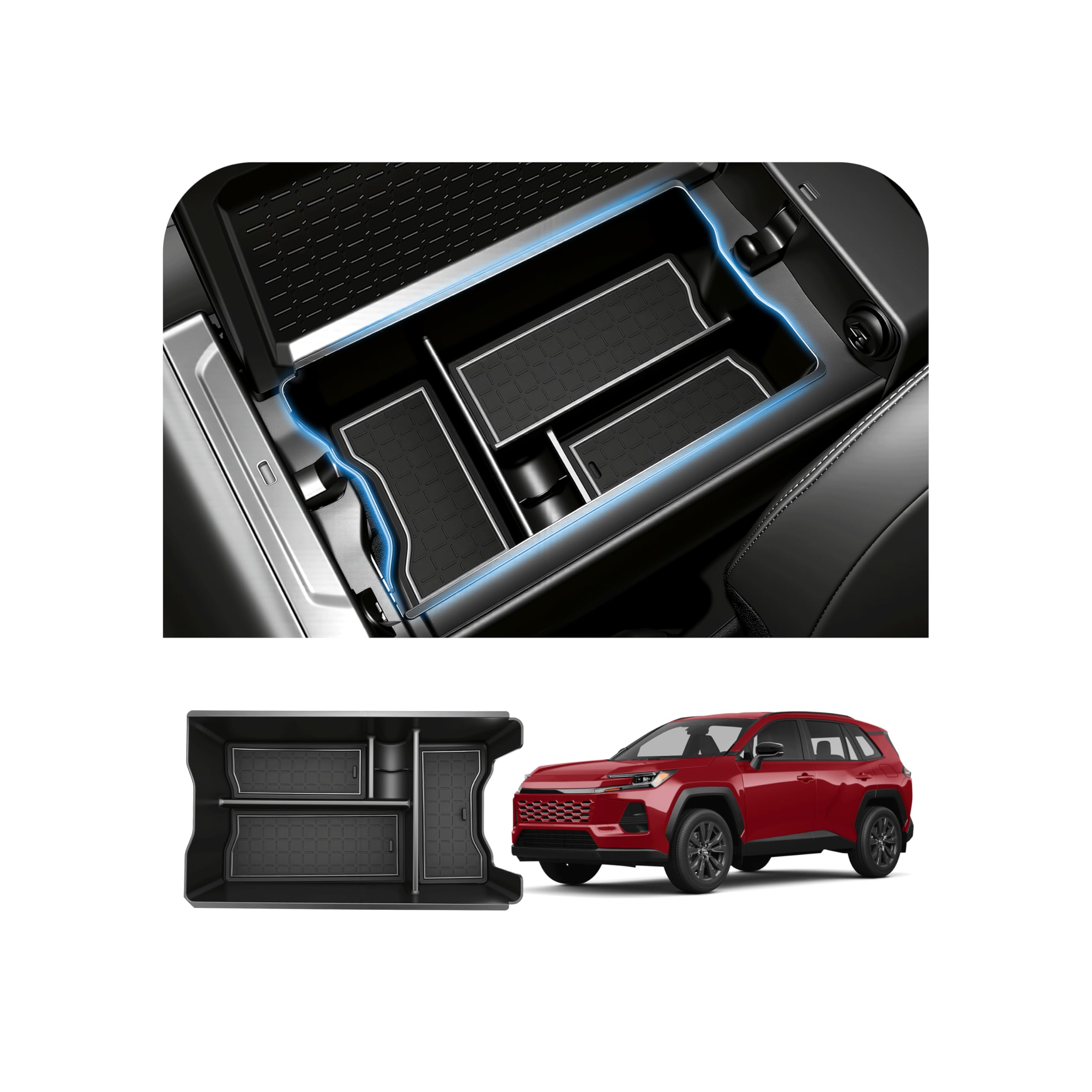 Center Console Organizer for 2026 Toyota RAV4, Armrest Tray for 26 RAV 4, Arm Rest Storage Box with Anti Slip-Pads, ABS Car Snack Organizer, Car Interior accessories for 6th RAV-4, New Driver Gifts