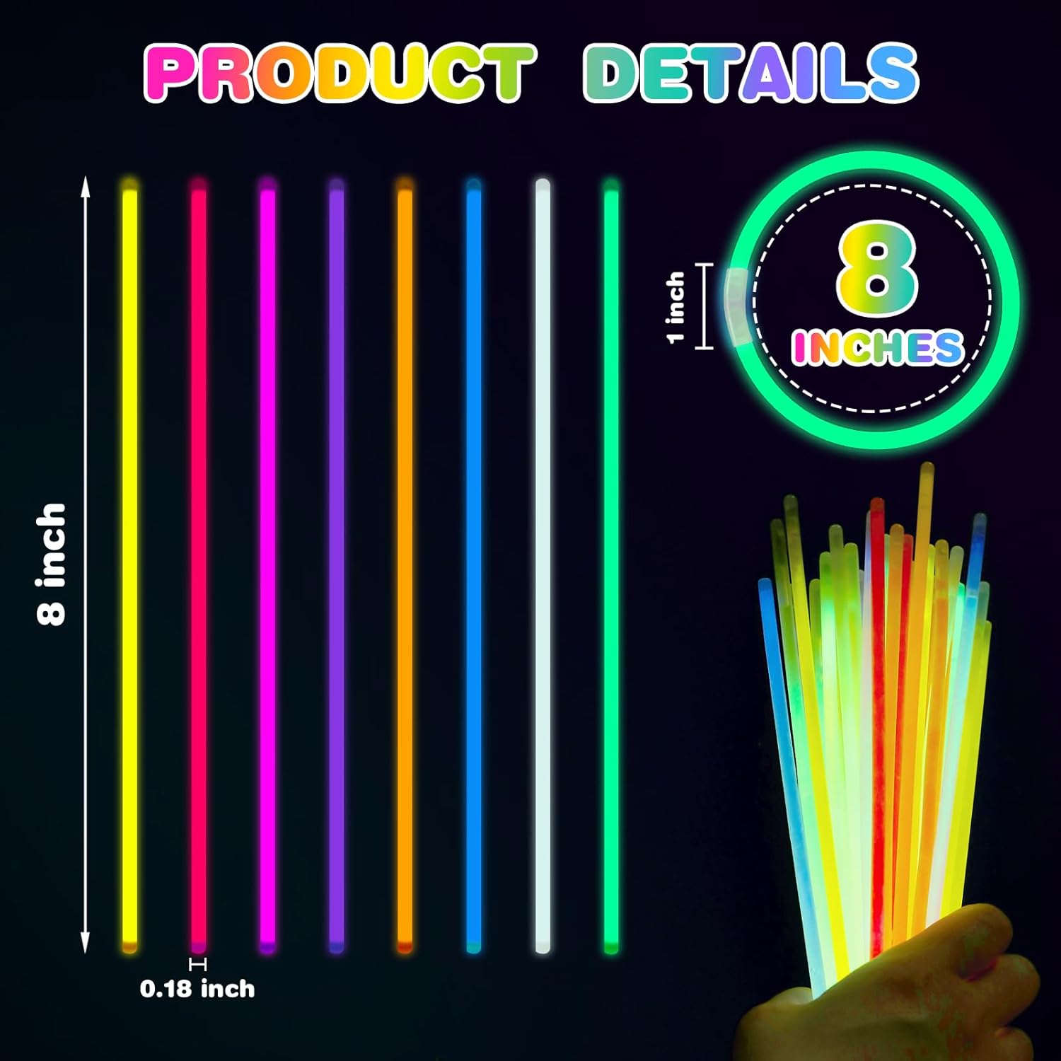 Glow Sticks for Bulk Party Pack, 8 Inch 1500 Pack Long-Lasting Glow Party Favors, Perfect for Halloween, Minecraft, Unicorn Birthday Decorations with 1500 Connectors - Image 5