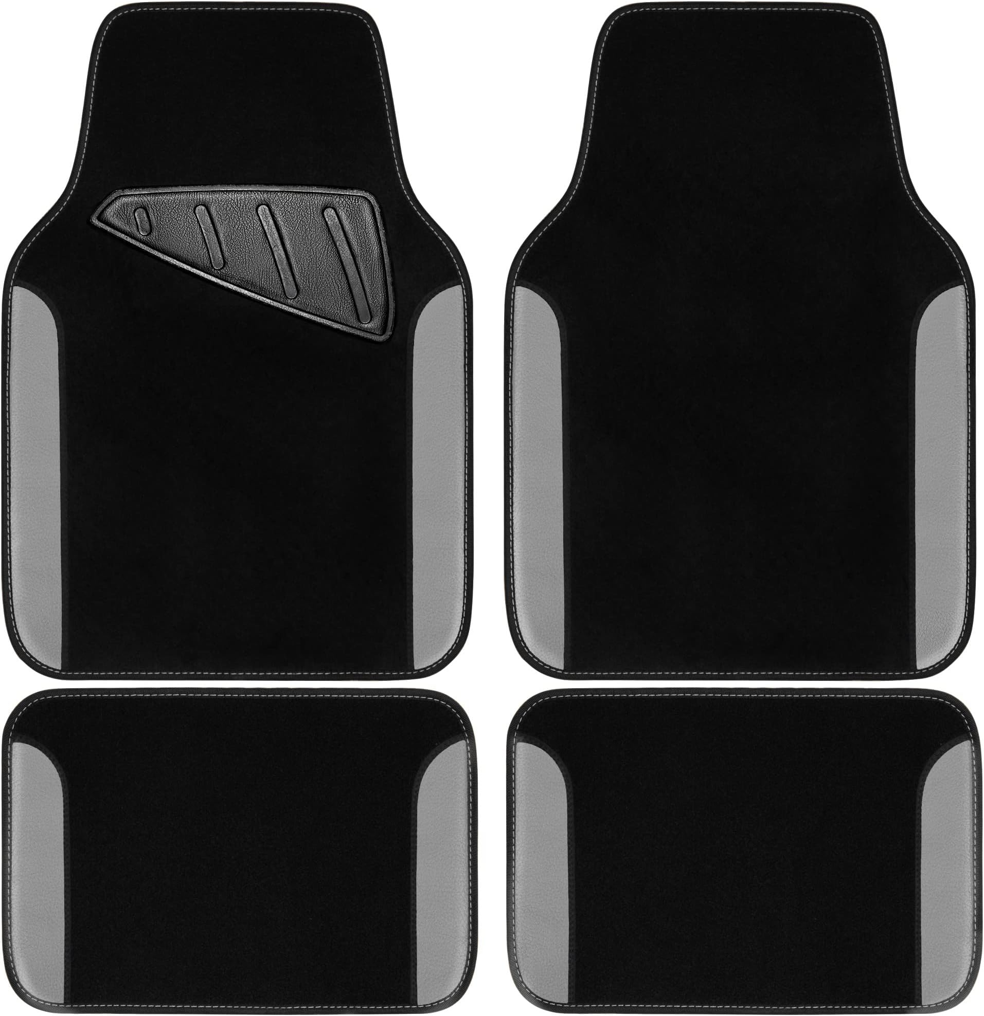 Rainbow Waterproof Universal Fit Faux Leather Car Carpet- Anti-Slip Nibbed Backing Floor Mats for SUV, Vans, Sedans, Trucks, Automotive Set of 4 (Black with Gray)