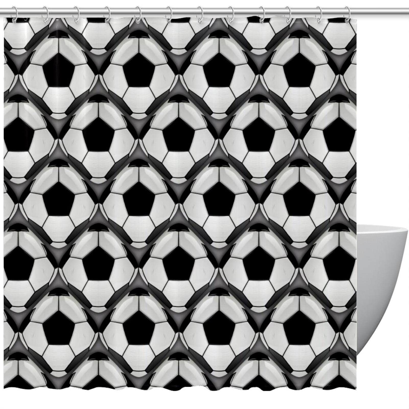 Rideau de douche football abstrait noir et blanc au design graphique moderne