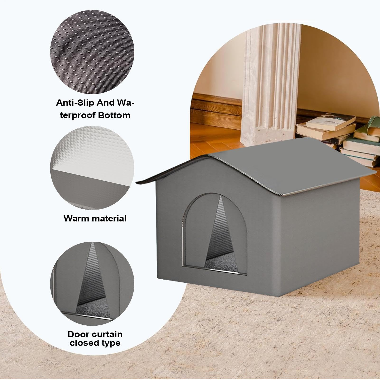 Caseta para Gatos Exterior | Refugio Cálido para Mascotas en Invierno con Alfombrilla y Puertas - Cueva para Mascotas con Aislamiento Térmico para Jardín y Terraza