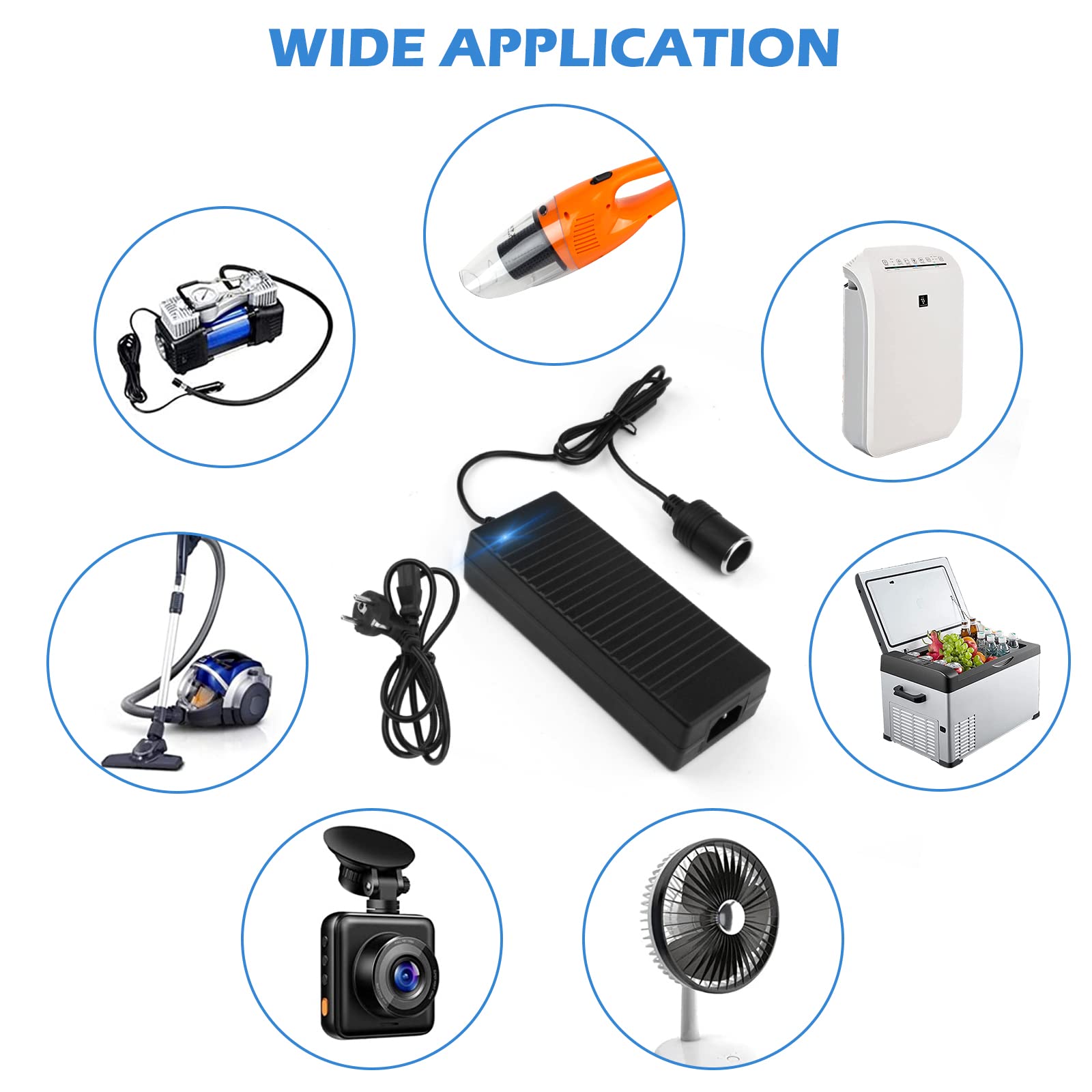 Adaptateur d'alimentation, AC à DC Adaptateur Converter 220V à 12V, Adaptateur Secteur pour Voiture, Adaptateur Allume Cigare Secteur pour Refroidisseur Portable Refroidisseur Convertisseur Courant