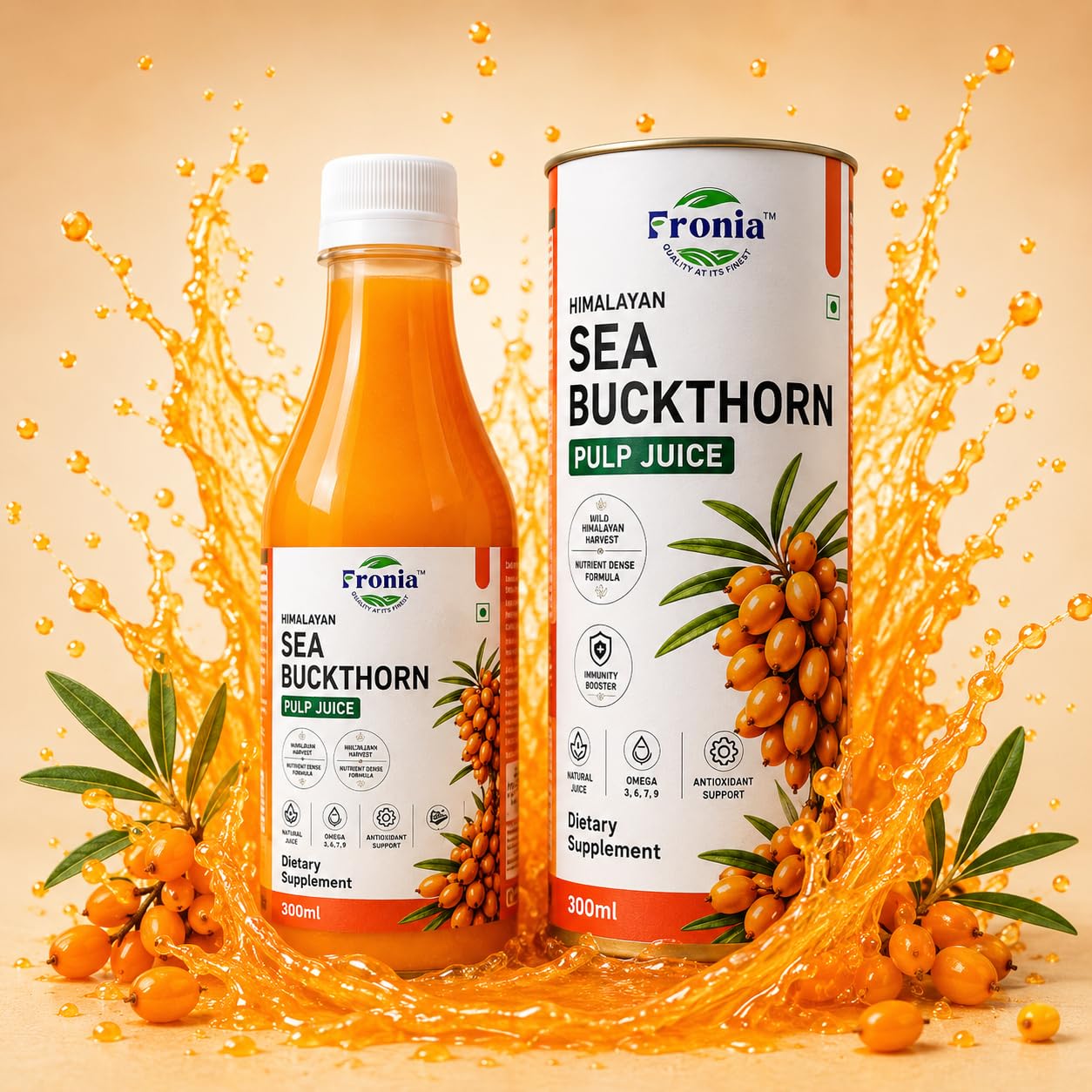 FRONIA Himalayan Sea Buckthorn Juice Concentrate 300ml | Cold-Pressed Formula | Rich in Natural Vitamin C, Omega 3, 6, 7 & 9, Antioxidants | Supports Immunity, Skin Health & Gut Wellness | No Added Sugar | Makes Up to 50 Glasses | Pack of 1-image-11