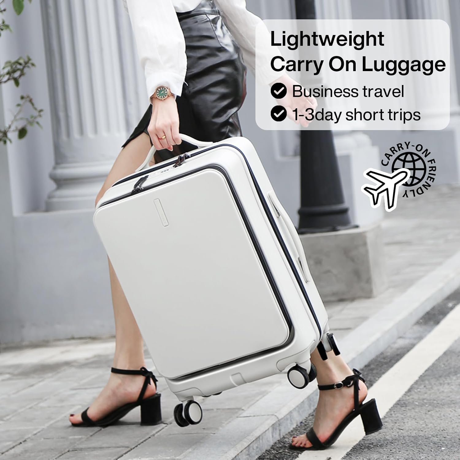 Hanke Carry On Luggage with Wheels, 20 Inch Hard Shell Suitcases TSA Approved Travel Luggage Carry-On Hard Case Luggage,Smoke White