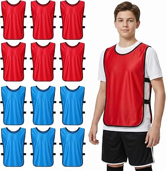 12 Pack Pinnies Team Practice Vests with Resistance Bands, Lightweight Mesh Scrimmage Training Bibs for Coaches