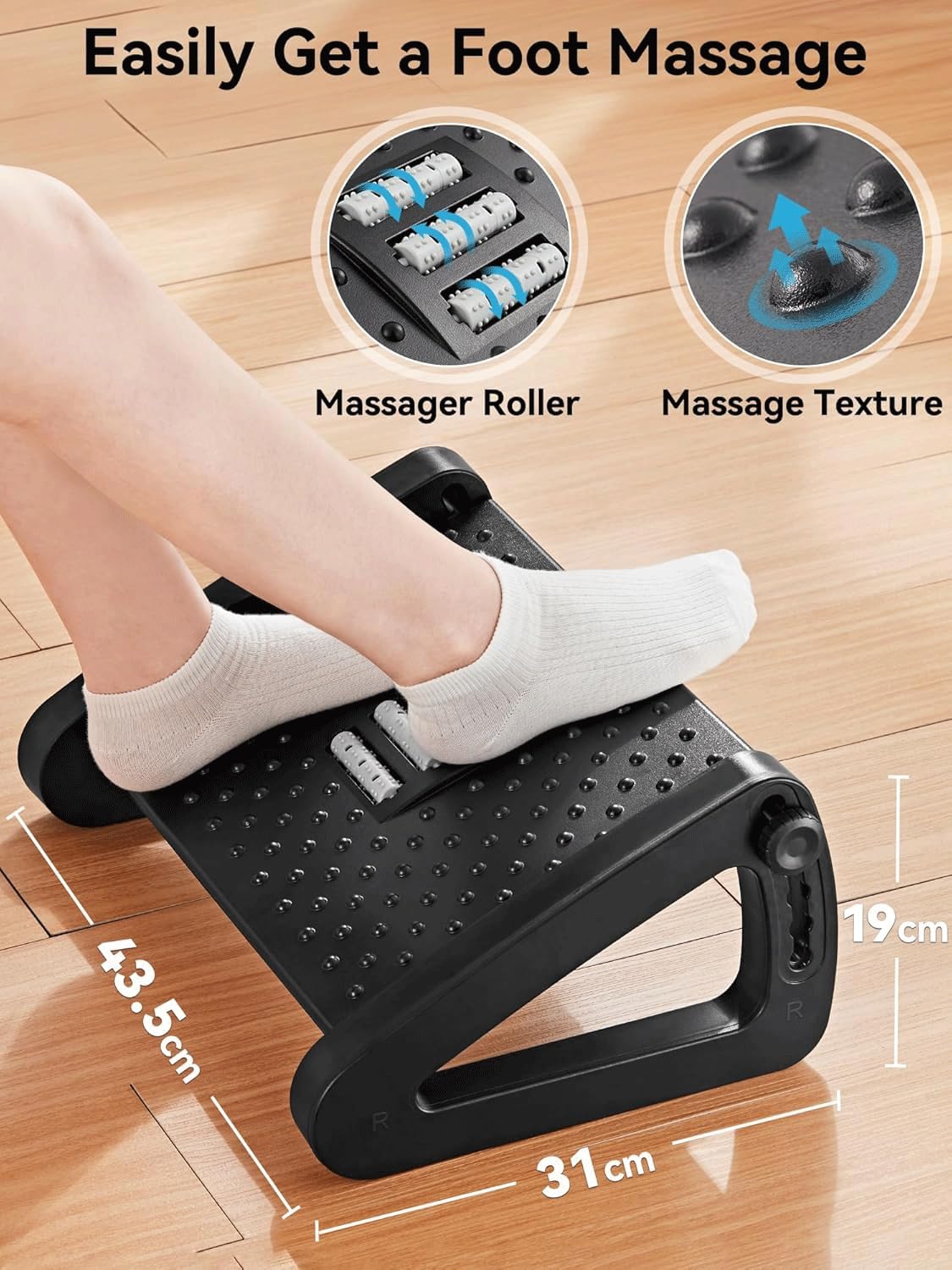 Poggiapiedi sotto La Scrivania, Poggiapiedi Ergonomico Massaggiante con 6 Regolazioni di Altezza E Inclinazione E Pannello Antiscivolo, Adatto per L'uso in Casa E in Ufficio(2PCS)