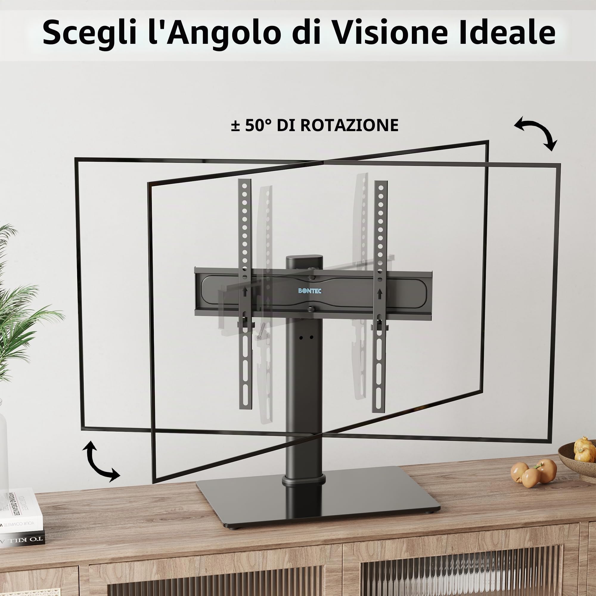 BONTEC Supporto da Tavolo per TV 24-60 Pollici Altezza Regolabile Girevole VESA 400x400 mm 45 kg