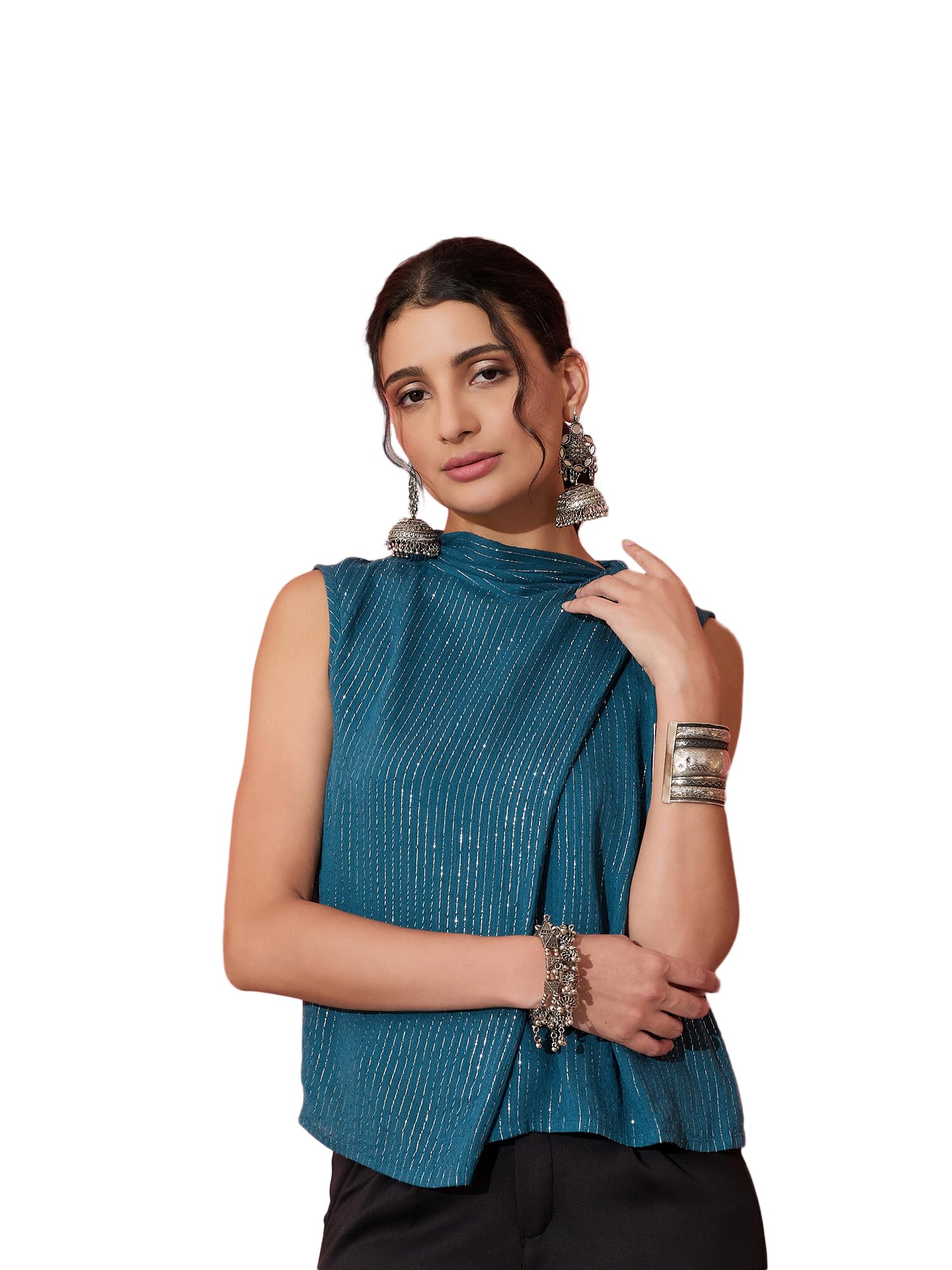 Teal Lurex TIE UP TOP-image-43